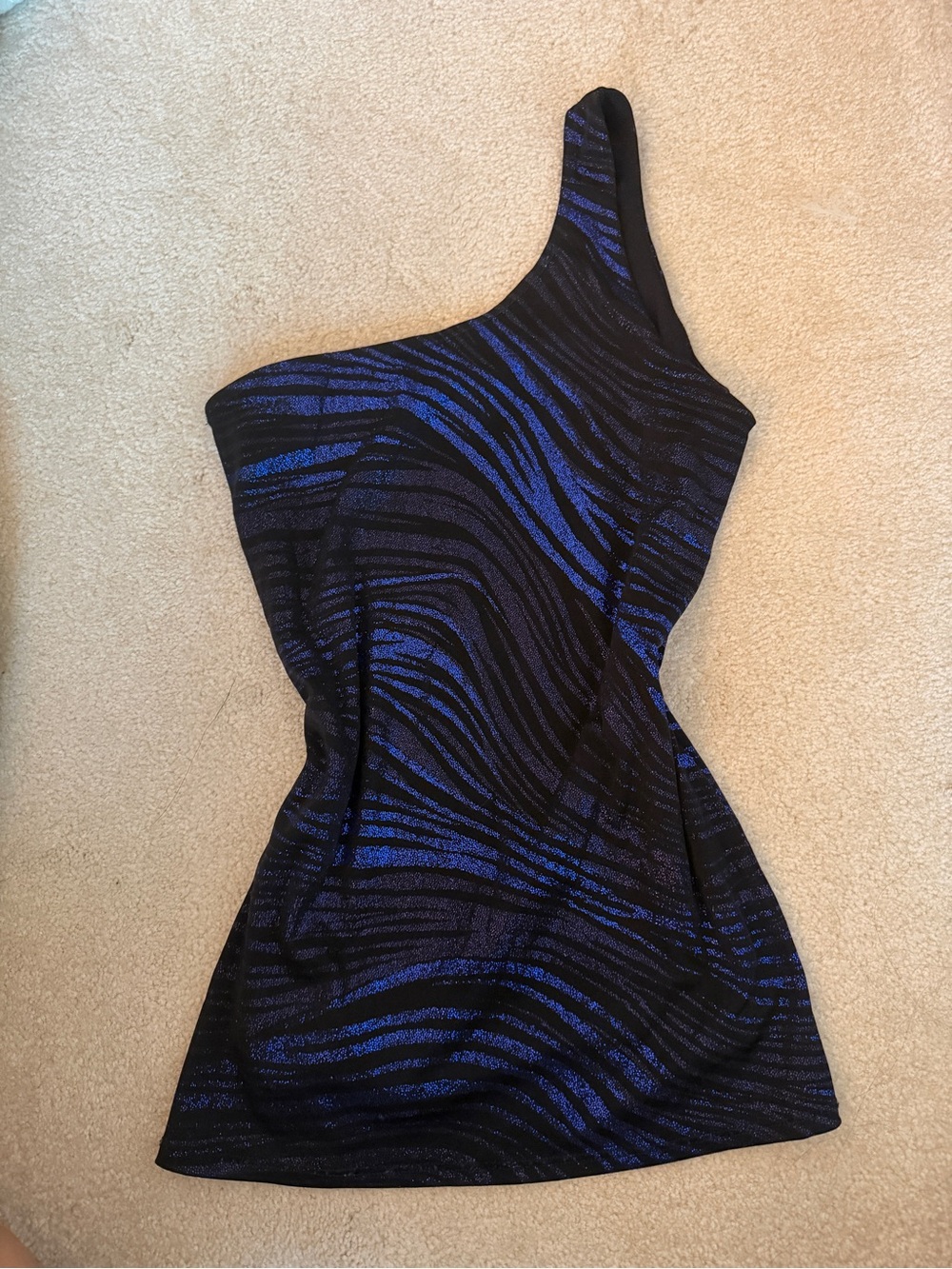 One-Shoulder Black and Purple/Blue Zebra-Print tank